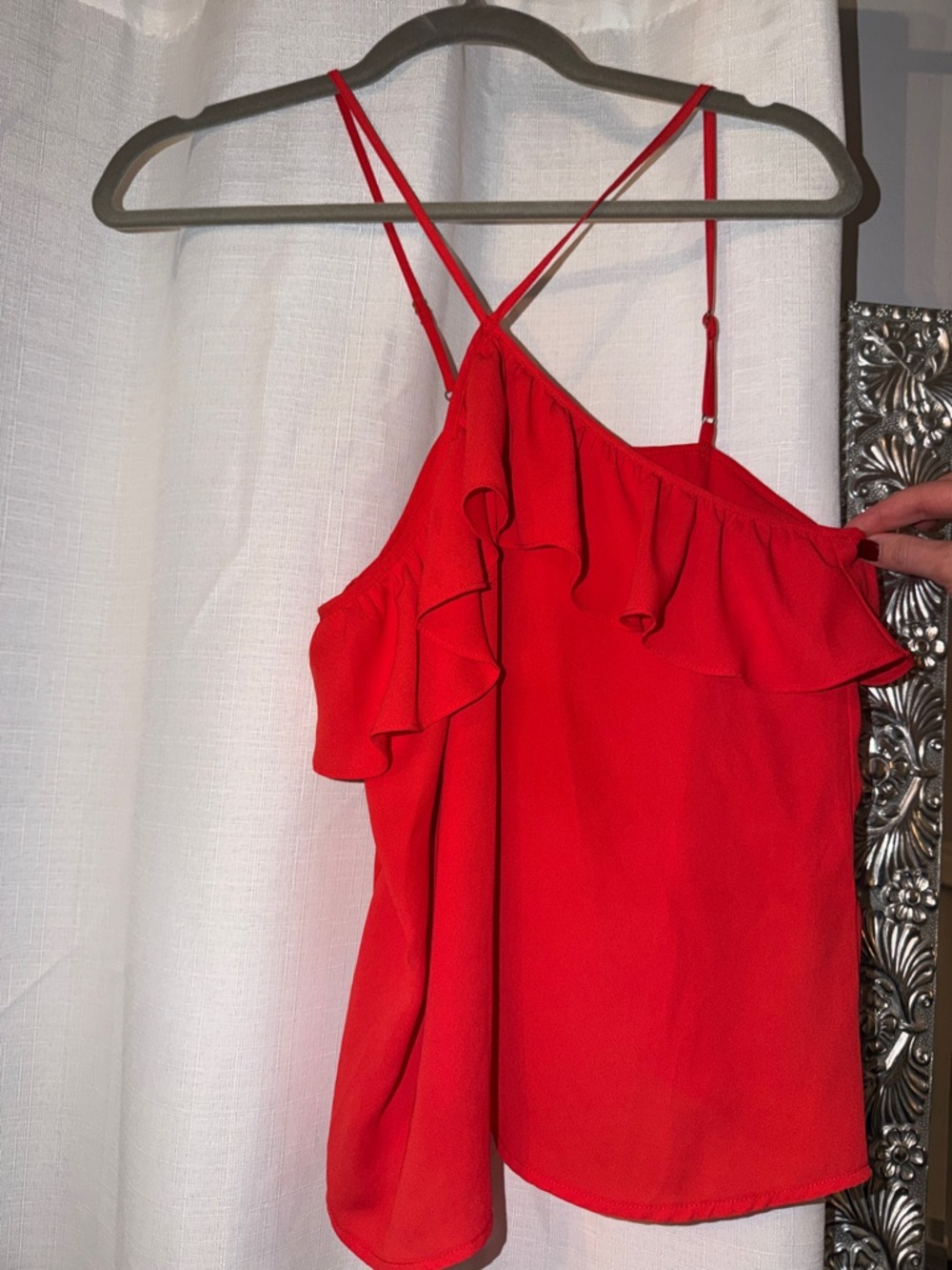 Red Ruffle Asymmetric Camisole